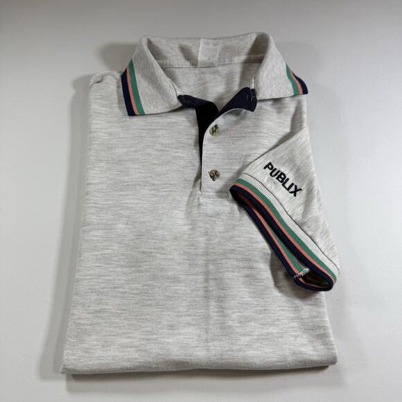 Vintage 90s Publix Employee Uniform Short Sleeve Tipped Stripped Polo - Medium - Picture 1 of 10